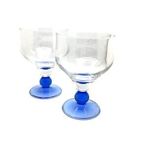 Pair of BORMIOLI ROCCO Minorca Blue Glass Dessert Goblets MADE IN ITALY